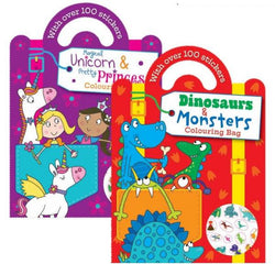 Magical Unicorn & Pretty Princess and Dinosaurs & Monsters Colouring & Sticker Bag Set - Lilly Grace Crafts