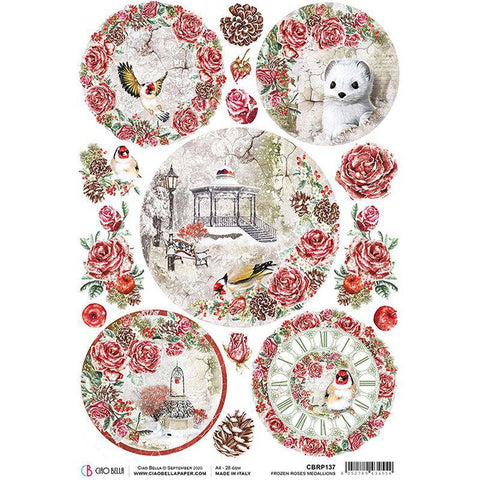 Ciao Bella Piuma Rice Paper A4 - Frozen Roses Medallions - Lilly Grace Crafts