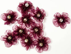 Wine Chiffon Flower With Pearl - Lilly Grace Crafts