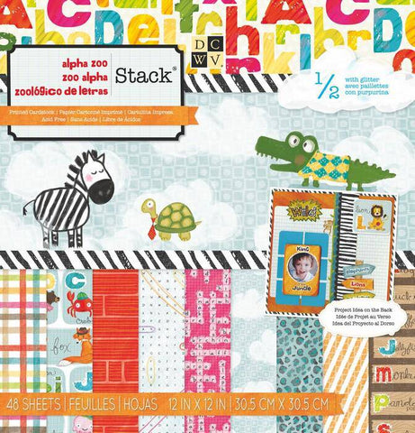 Diecuts Inc. Paper Pad 12X12 inch Alpha Zoo stack acid free 48 sheets - Lilly Grace Crafts