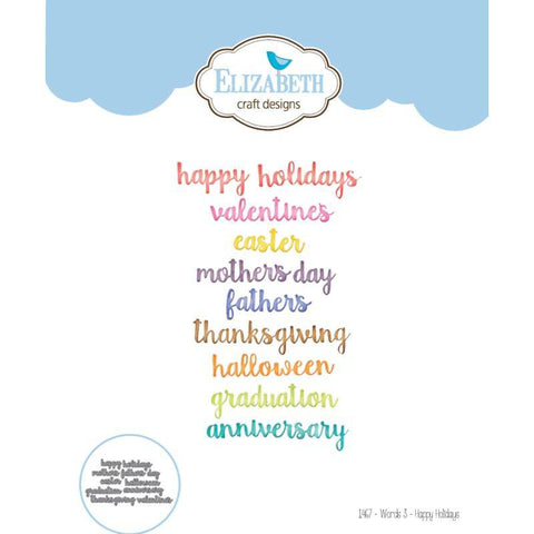 Elizabeth Craft Designs Words 3 - Happy Holidays - Joset Designs Craft Dies - Lilly Grace Crafts