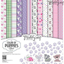 Elizabeth Craft Designs Paper Pack 12in. x 12in. - 12 designs - Color Of Puppies Girl - Lilly Grace Crafts