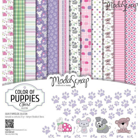 Elizabeth Craft Designs Paper Pack 12in. x 12in. - 12 designs - Color Of Puppies Girl - Lilly Grace Crafts