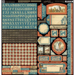 Graphic45 Cityscapes 12x12 Die-cut Cardstock Alphabet and Element Sticker Sheet - Lilly Grace Crafts