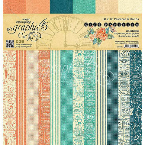 Graphic45 Cafe Parisian - 12x12 Patterns and Solids Pad - Lilly Grace Crafts