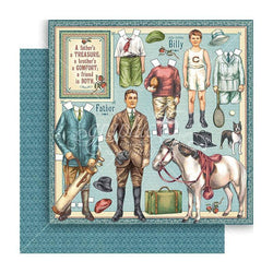 Graphic45 Pennys Paper Doll Family - Fathers and Sons - 12x12 paper packaged in 10s - Lilly Grace Crafts