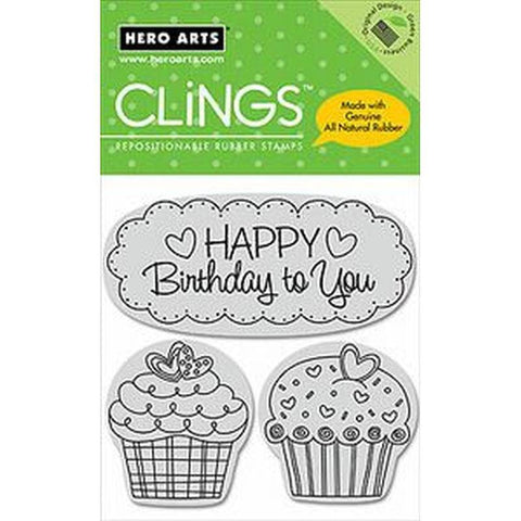 Hero Arts Happy Birthday Cupcakes (3 Images) Cling Stamps - Lilly Grace Crafts