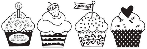 Hampton Art Wood Mounted Stamp - Hf Cupcake Row - Lilly Grace Crafts