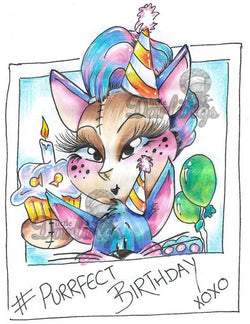 Little Darlings Lily Mac Clear Stamp - Purrfect Birthday - Lilly Grace Crafts