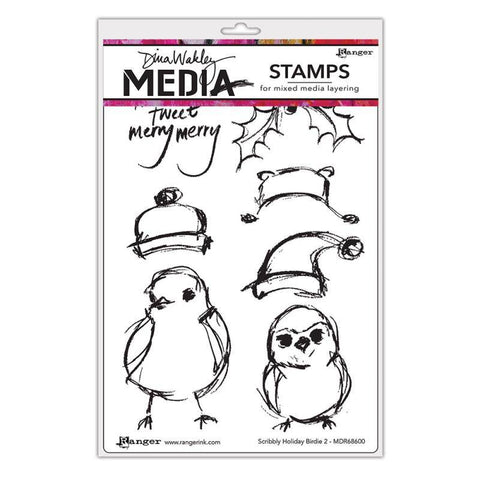 Ranger Industries Scribbly Holiday Birdie 2 - Dina Wakley Media Stamps - Lilly Grace Crafts