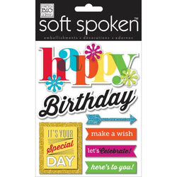 Me And My Big Ideas Soft Spoken Embellishments Happy Birthday Bright - Lilly Grace Crafts