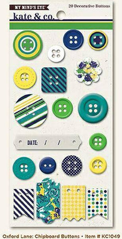 Kate and Co - Oxford Lane Chipboard Buttons - Lilly Grace Crafts