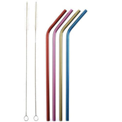 Norpro 4 Stainless Steel Metallic Straws With 2 Cleaning Brushes - Lilly Grace Crafts