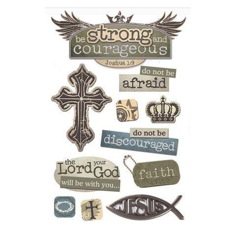 Paper House Productions Sticker - 3D - Strong/Courageous - Lilly Grace Crafts