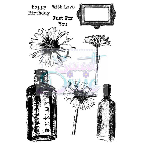 Sweet Dixie Clear Stamp Daisy and Bottles A6 - Lilly Grace Crafts