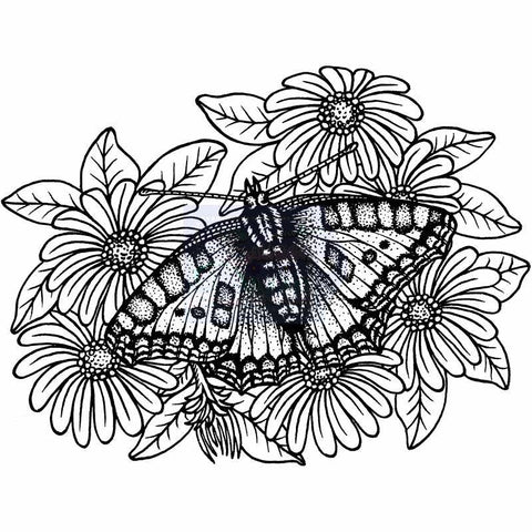 Sweet Dixie Tortoiseshell Butterfly on Michaelmas Daisies - Clear Stamps - Lilly Grace Crafts