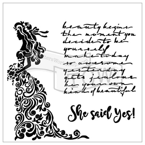 The Crafters Workshop She said Yes 6x6 inch Stencil - Lilly Grace Crafts