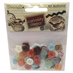 Trimcraft Curiosity Corner 80 plastic buttons in a poly bag - Lilly Grace Crafts