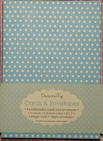 Trimcraft Dovecraft Pastel Polka 5"x7" Cards and Envelopes , with matching print envelope - Lilly Grace Crafts