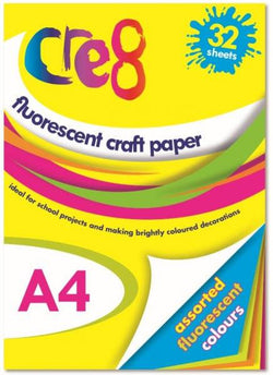 Cre8 A4 Fluorescent Craft Paper 32 Sheets - Lilly Grace Crafts