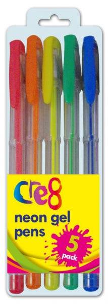 Cre8 Neon Gel Pens - 5 Colours - Lilly Grace Crafts