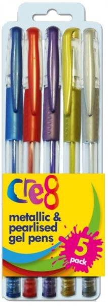 Cre8 Metallic & Pearlised Gel Pens - 5 Colours - Lilly Grace Crafts