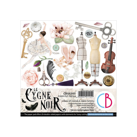 Ciao Bella Papers Cygne Noir (Black Swan) Fussy Cut Pad 6x6 24/Pack - CBQE055 - Lilly Grace Crafts