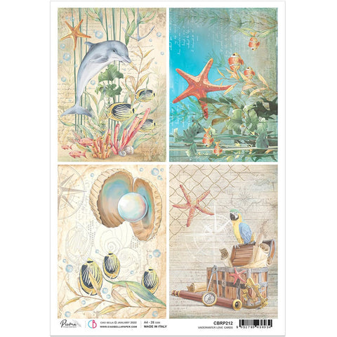 Ciao Bella Papers Rice Paper A4 Underwater Cards - 5 pack - CBRP212 - Lilly Grace Crafts