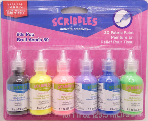 Scribbles Scribbles 80's Pop 3D Fabric Paint 6 pack - IL26512 - Lilly Grace Crafts