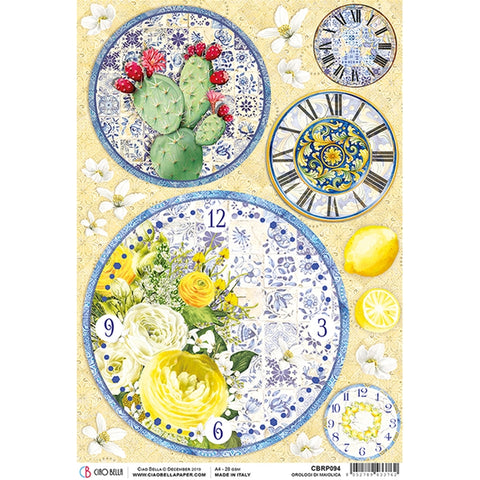 Ciao Bella Papers A4 Rice Paper x5 Orologi di Maiolica  - CBRP094 - Lilly Grace Crafts