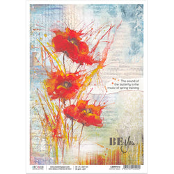 Ciao Bella Papers Rice Paper A4 Poppies' Dance - 5 pack - CBRP014 - Lilly Grace Crafts