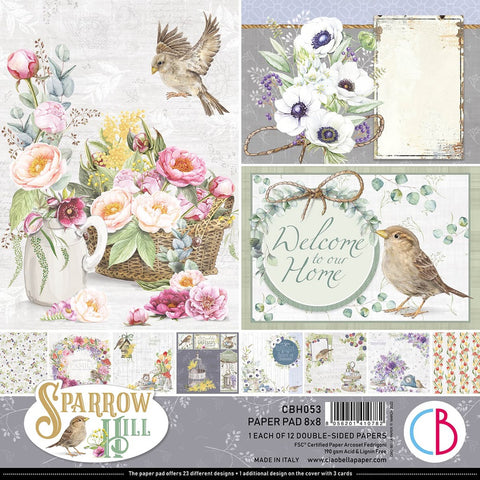 Ciao Bella Papers Sparrow Hill Paper Pad 8"x8" 12/Pkg - CBH053 - Lilly Grace Crafts