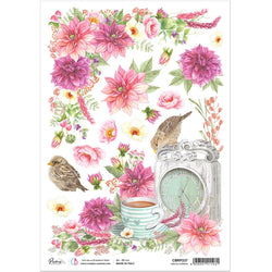 Ciao Bella Papers Rice Paper A4 Sparrow Hill Dahlia Corner - 5 pack - CBRP237 - Lilly Grace Crafts