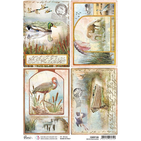 Ciao Bella Papers A4 Rice Paper x5 Delta postcards - CBRP158 - Lilly Grace Crafts