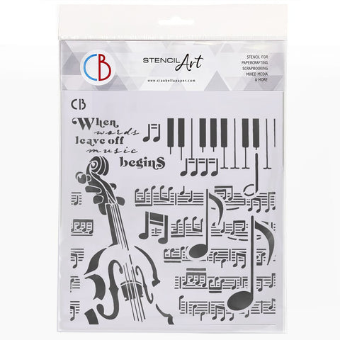 Ciao Bella Papers Texture Stencil 8"x8" Music Begins - CBMS8012 - Lilly Grace Crafts