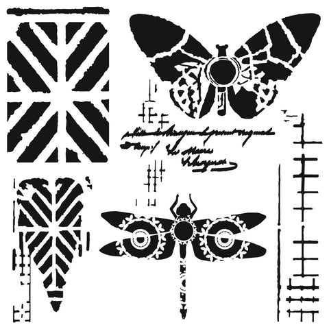 The Crafters Workshop 6x6 Stencil Dragonfly Collage - TCW949S - Lilly Grace Crafts