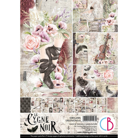Ciao Bella Papers Cygne Noir (Black Swan) Creative Pad A4 9/Pack - CBCL055 - Lilly Grace Crafts