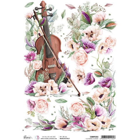 Ciao Bella Papers Rice Paper A4 Piuma Fluttering Flowers - 5 Sheets - CBRP253 - Lilly Grace Crafts