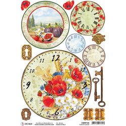 Ciao Bella Papers A4 Rice Paper x5 Tuscan Clocks  - CBRP100 - Lilly Grace Crafts