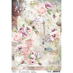 Ciao Bella Papers Rice Paper A4 Piuma On Tiptoe - 5 Sheets - CBRP255 - Lilly Grace Crafts